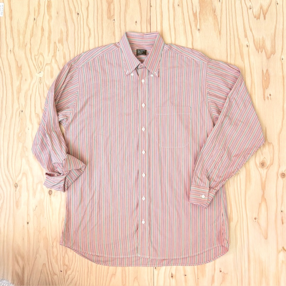 80s gitman bros pink multicolor pinstripe dress shirt - vintage 100% cotton XL